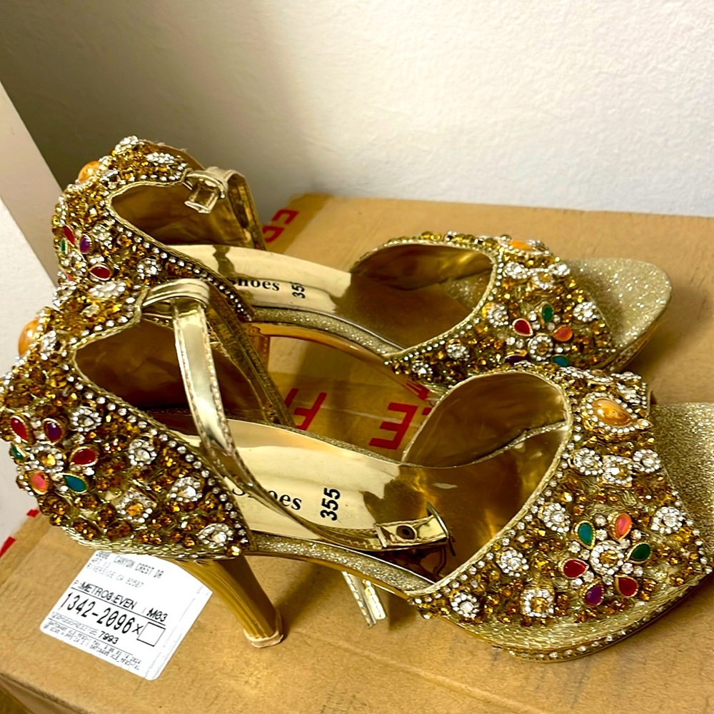 Gold Bridal sandals chunky heels